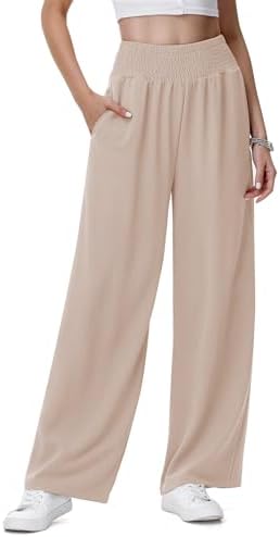HMIYA Weite Hosen Damen Hohe Taille Lässig Leicht Sommerhose Mit Taschen | Elastischer Bund,Weites Bein,Lockere Passform,Fließender,Strand,Casual