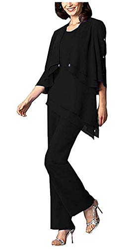 Womens-Chiffon-Pants-Suits-Mother-of-The-Bride-3-Pieces-Set-Wedding-Party-Outfit-Evening-Dress-Black-US2