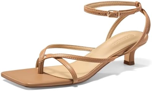 Coutgo Womens Strappy Low Kitten Heels Sandals Open Square Toe Flip Flop Summer Dress Party Shoes