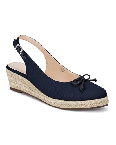 Image of Womens Closed Toe Espadrilles Wedges Shoes Platform Slingback Mid Low Heel Canvas Bow Dress Sandals