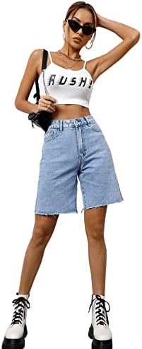 SweatyRocks Women&#39;s Casual High Waist Straight Leg Jean Shorts Raw Hem Denim Bermuda Shorts