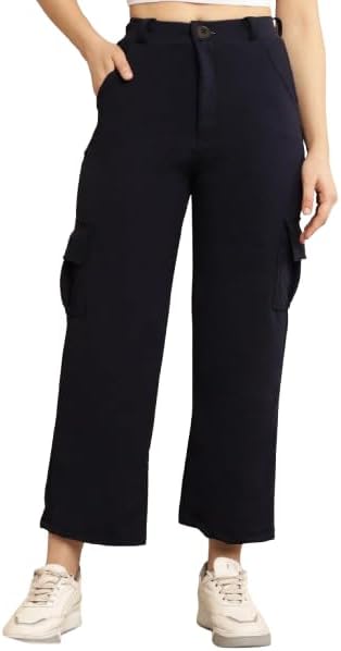 Nomi Indy MadeWomens Cargos-Style Trousers Multi Color Women's & Girls' Trouser I Track Pant Cargo Style Pants Cotton Multi-Pocket Loose Fit| Mid Rise High Waist Full Length Straight Solid Size Range 26 to 34