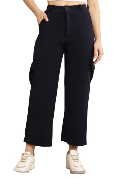 Nomi Indy MadeWomens Cargos-Style Trousers Multi Color Women's & Girls' Trouser I Track Pant Cargo Style Pants Cotton Multi-Pocket Loose Fit| Mid Rise High Waist Full Length Straight Solid Size Range 26 to 34