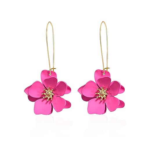 YUNXI Unique Boho Flower Dangle Earrings Exaggerated Layered Floral Petal Drop Dangle Statement Stud Earring for Women Jewelry with Box