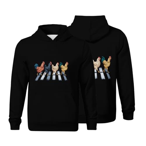 Kids Funny Chickens Crossing Road Parody Lover Gift Vintage Boys Girls Lightweight Kangaroo Pocket Fleece Hoodies
