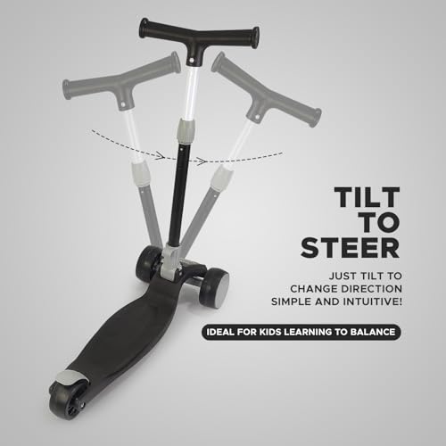 Image of NHR 3-Wheel Kick Scooter for Kids with Adjustable Height, Smart Tilt-to-Steer Balance Control, Heavy Duty PU Wheels & Rear Foot Brake (Black)