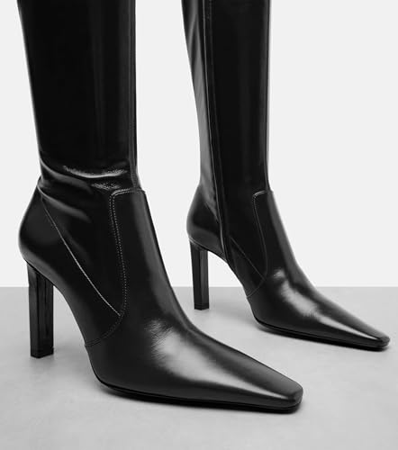 THESHY Women's Knee High Boots Pointed Toe Block Stiletto Heel Faux Leather Fashion Side Zipper Casual Dressy Party Tall Boots for Women3