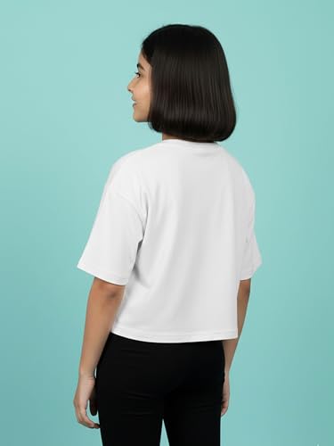Image of KiddoPanti Girls 100% Cotton Solid Drop Shoulder Half Sleeve Round Neck Crop Tee