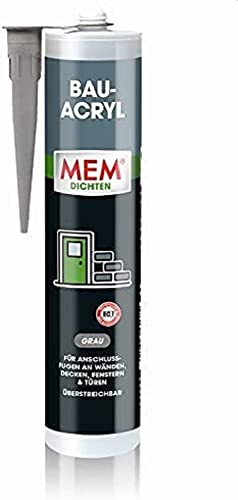 MEM Bau-Acryl, Dichtungsmasse für Risse und Anschlussfugen, Lösemittelfrei, Innen- und Außenbereich, 300 ml Kartusche, Grau