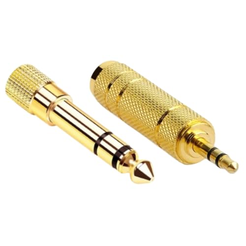 XSAJU 変換アダプタ 変換プラグ 3.5mm 6.35mm ステレオプラグ 金メッキ ヘッドホン マイク アンプ ミキサー 楽器 (3.5mmメスー6.35mmオス×1本、6.35mmメスー3.5mmオス×1本)