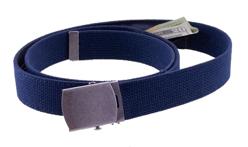 Thomas Bates Cargo Cotton Military Money Belt - Hidden Zippered Cash Pocket, Matte Nickel Buckle, Durable Construction