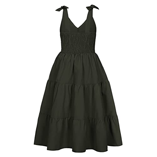 Jetfree Girls' Special Occasion Dress Tie Shoulder Sleeveless Ruffle Party Dress A-Line Swing Dress For 8-14 Years Kids(10-11T) #TOP2