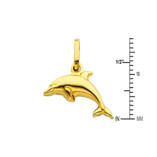The World Jewelry Center 14k Yellow Gold Dolphin Pendant with 0.9mm Cable Chain Necklace3