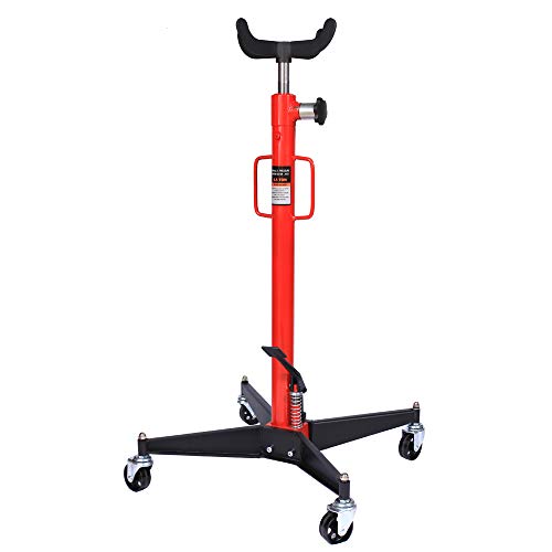 1100 LBS Adjustable Transmission Jack Foot Pump Loaded High Lift Stand Tool with 360Â° Swivel Wheels Lift Hoist (Red)