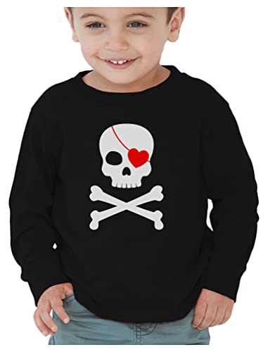 Tstars Pirate Heart Eyepatch Girls Boys Valentines Day Shirt Skull & Crossbones Valentine Toddler Kids Long Sleeve T-Shirt