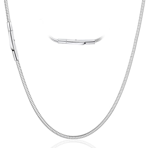 Uwiyo Snake Chain Necklace, 2/3/4mm Stainless Steel Men Round Snake Chain Necklaces Silver Black Thin Snakes Chain Necklace Cable Snakes Rope Chain for Men Women (Silver-2mm, 28)