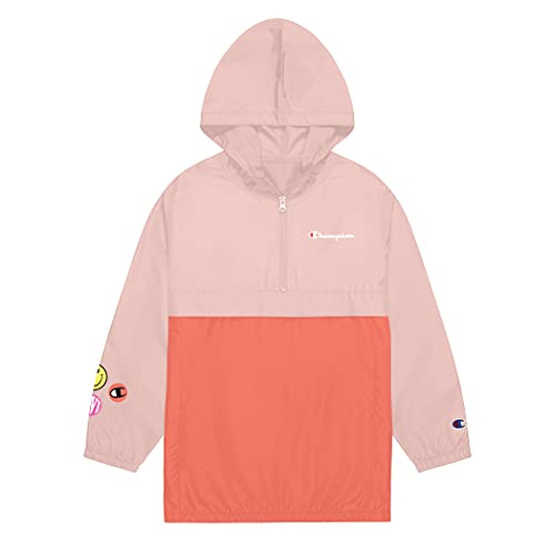 Champion Heritage Girls Kids Clothes Windbreaker Jacket With Hood (Large, Coral Cream/Flashlight Smiley)