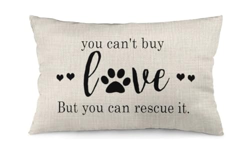 ITFRO Nice Dog Lover Gift to Sister Paw Prints You Cant Buy Love But You Can Rescue It Burlap Cream Throw Pillow Case Cushion Cover Couch Sofa Decorative Rectangle 12x20 Inches (Love)