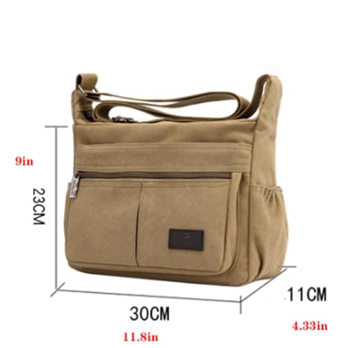 11.8in Vintage Shoulder Bag, Canvas, Casual Messenger Crossbody Bag, Multi Pocket, Large Capacity, for Travel Work Busines2