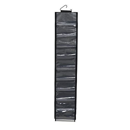 Household Essentials 20-Pocket Closet Shoe File, Durable Polyester Linen Plastic, Holds 10 Pairs of Shoes, Individual Storage, Single Hook System, Black