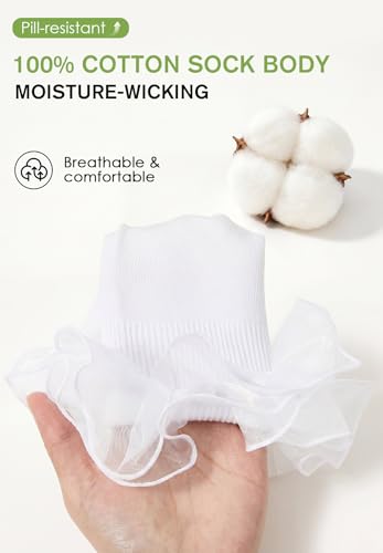Image of Komorebi Big Ruffle Ankle Socks Women-Lace Frilly Cute Socks-Soft Cotton Girls Sock
