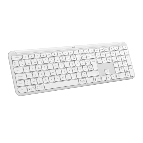 Logitech Signature Slim K950, clavier sans fil, design élégant, saisie sur plusieurs dispositifs, frappe discrète, Bluetooth, multi-systèmes d’exploitation, Windows, Mac, Chrome, FRA AZERTY, Blanc