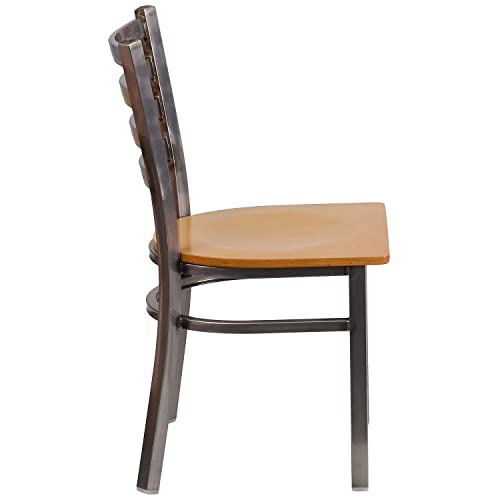 Image of Flash Furniture 2 Pack HERCULES Series Clear Coated Ladder Back Metal Restaurant Chair - Natural Wood Seat
