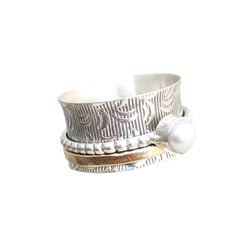 925 Pure Silver Spinner Ring, Worry Ring, Anxiety Ring, Thumb Ring, Sterling Silver Band, Gift for Her, Birthday Gift, Pearl Spinner Ring, Silver Band