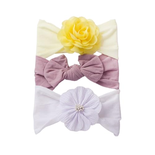SYGA 3 Pcs Baby Headband Set, Soft Stretchable Nylon Bow and Flower Hairbands, Comfortable and Stylish Headscarf for Newborn, Infant, and Toddler (0-3 Years) (Type-G, Free Size)-image-25