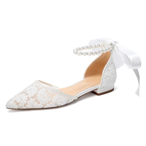 Chaussures de mariée en dentelle fine à bout pointu pour bal de mariage