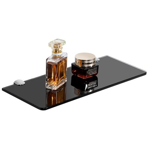 SAYAYO Estanteria Baño Pared Estante Ducha Cristal con Estante Vidrio Rectangular Estanteria Ducha Organizador para Baño y Cocina, 30cm, Negro, 1Pieza