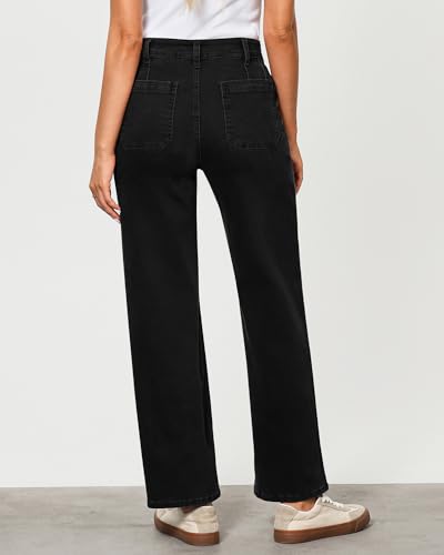 GRAPENT Wide Leg Jeans for Women Trendy High Waisted Loose Straight Leg Stretchy Retro Denim Pants with Pouch Pockets - Image 4