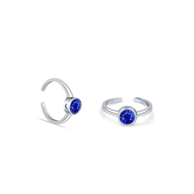 Raajraani Pure 925 Sterling Silver Toe Ring | Reva Sterling Silver Toe Ring for Women| Rhodium Finish, Green color| Round shape Zirconia | Adjustable Toe Ring For Women-image-3