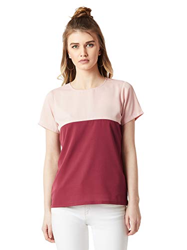 Image of Miss Chase Women's Navy Blue and Yellow Round Neck Boxy Top