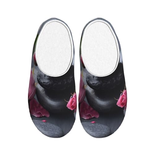 JBJGKHLP Pantuflas lavables unisex con estampado de piedras y rosas de spa con suela TPR, zapatos de hotel para invitados