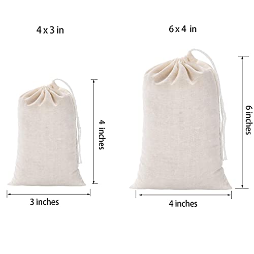 Giyomi 20 Pcs Muslin Drawstring Bags,Natural Unbleached Cotton Straining Herbs Cheesecloth Bags, Coffee Tea Brew Bags, Soup Gravy Broth Stew Bags, Bone Broth Brew Bags,Spice Bags, 4 X 3 Inches #TOP2