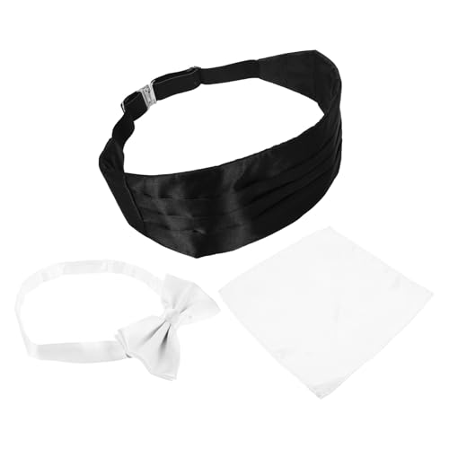 Set Formal de Pajarita con Fajín y Pañuelo Negro y Blanco miniatura 1