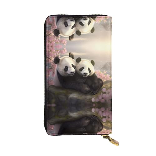Portefeuille en cuir pour femme chic noir zippé grand format motif panda élégant
