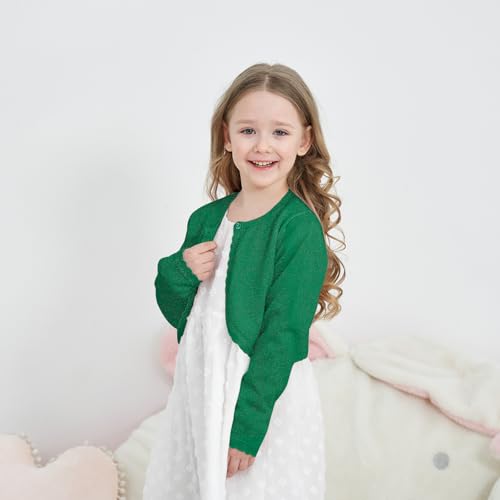 Image of Girls Cardigan Bolero Ruffle Open Front Button Cover-Up 3-12Y | Soft Cotton Blend Knit Long Sleeve Classic Crew Neck Breathable Durable No Shedding School Uniform Casual Outdoor Play Black