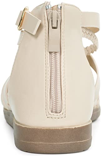 Womens Summer Gladiator Flat Sandals Cross Strappy Cute Ankle Strap Back Zip Dressy Shoes Beige Size 6 M Us #TOP1