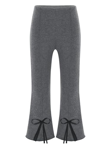 Jelory Kids Girls Flare Leggings Pants Ribbed Elastic High Waisted Bell Bottoms Trousers Casual Bowknot Pants