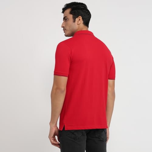 Image of Park Avenue Men Slim Fit Solid Pattern Cotton Polyester Blend Half Sleeve Polo Neck Casual T-Shirt