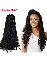 3 Packs Eunice Hair Goddess Locs Crochet Hair Wavy Faux Locs with Curly Ends Synthetic Braiding Hair Extension Dreadlocks Crochet Hair 20 Strands/Pack (20 inch, black)