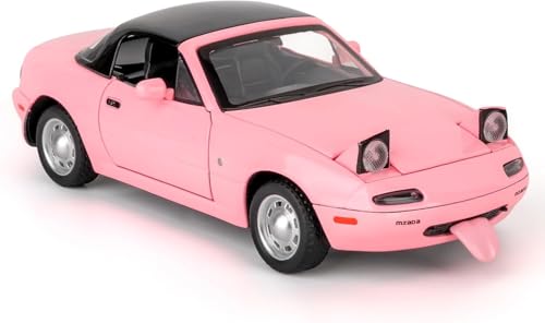 Image of 1:24 Mazda Miata MX-5 Pink Model Toy Car with Pullback, Removable Top, Blinking Lights with Sound and Bright Lights