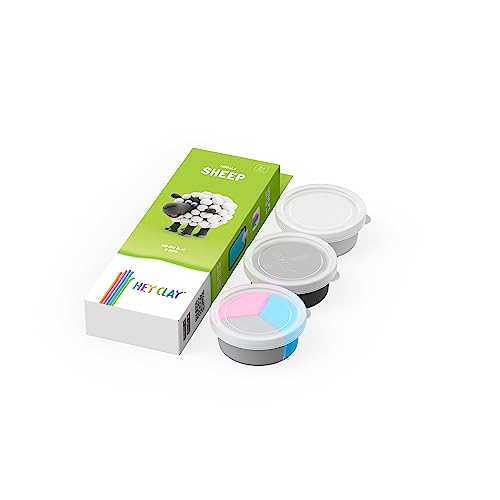 Image of Hey Clay Animals - Claymate Sheep - Colorful Modeling Air Dry Clay for Kids 3+ - Air-Drying Clay Kit 3 Cans with Fun Interactive App