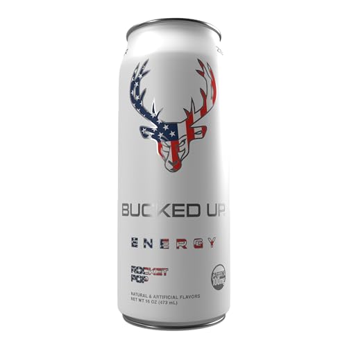 Bucked Up - Low Stim Energy Drink - 100mg Caffeine - Zero Sugar - 12 Pack (Rocket Pop)
