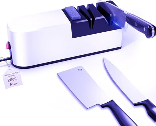 Affilacoltelli elettrico, sistema di affilatura coltelli 5 in 1 con lama dritta, affilacoltelli professionale diamantato PER affilatura grossolana, riparazione e affilatura coltelli (QO1)