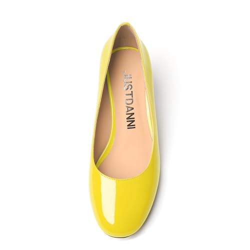 JUSTDANNI Womens Round Toe Wedding Patent Slip On Formal Fashion Kitten Low Heel Pumps Shoes 2.2 Inch3