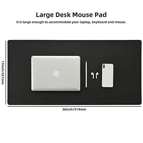 Leather Desk Pad,Wolaile 36x17 inch Large Mouse Pad,Waterproof Non-Slip Writing Desk Blotter,Computer Mat Desktop Protector for Office Home,Black - Thumbnail 2