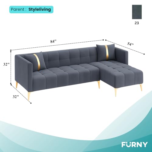Image of Furny Styling 4 Seater Fabric RHS L Shape Sofa Set (Dark Grey) | Soft Velvet Fabric | Modern Design | Comfortable Seating | Living Room Furniture